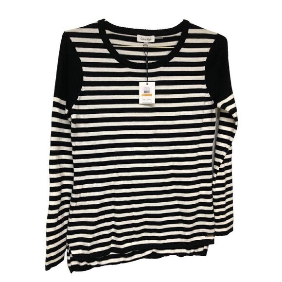 NWT Calvin Klein Black and White Striped Blouse - Picture 1 of 3